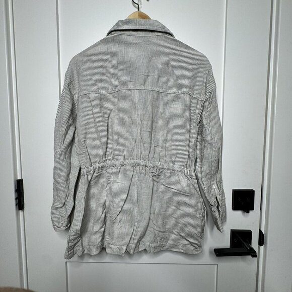 Lucky Brand Womens Striped Utility Jacket With Drawstring Waist Front Pockets SM - Picture 2 of 4